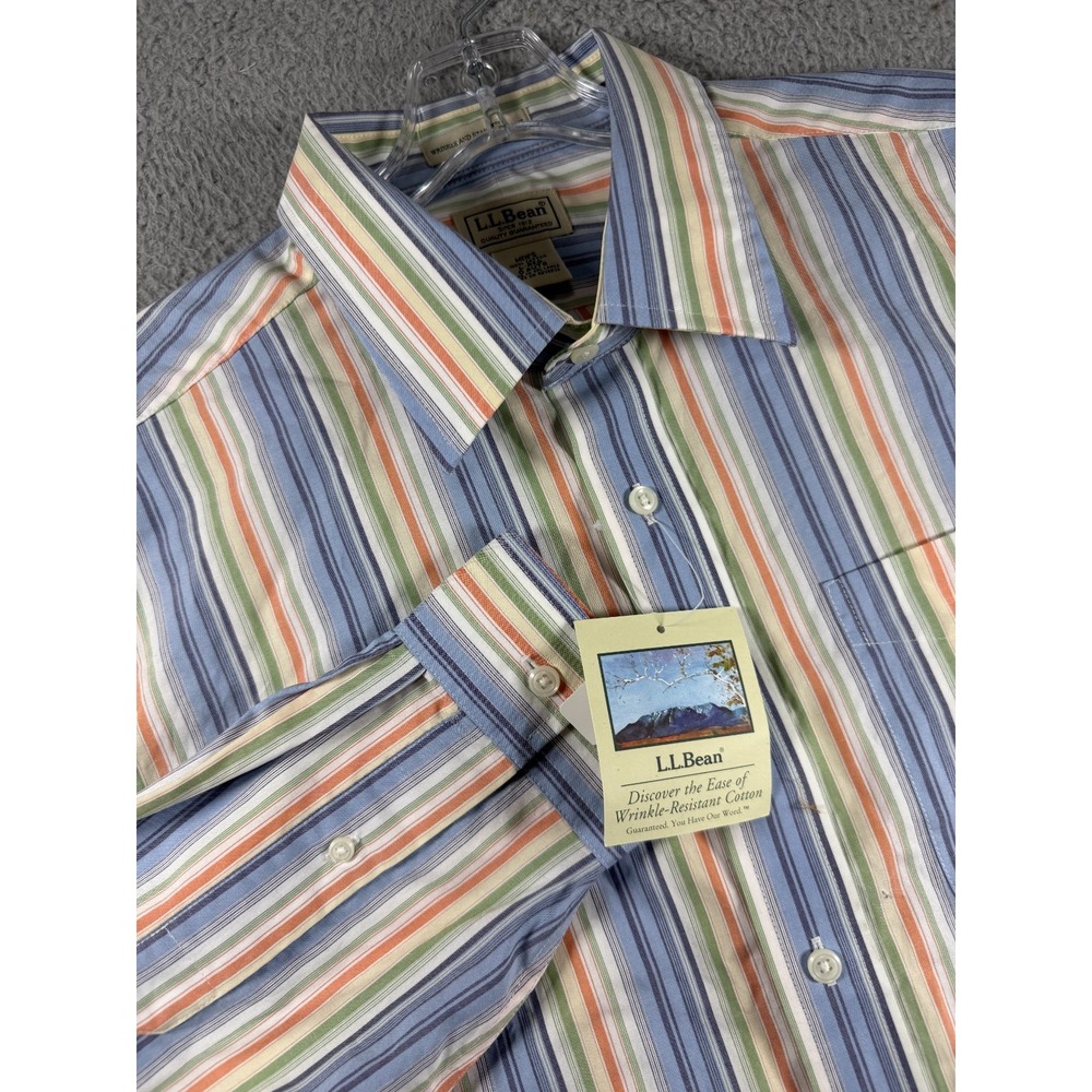 Vintage NEW LL Bean wrinkle stain resistant Long sleeve Striped shirt Mens Large